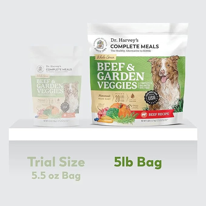Dr. Harvey's Beef & Garden Veggies Dog Food, Human Grade Whole-Grain Dehydrated Dog Food with Freeze-Dried Beef (5 Pounds)...