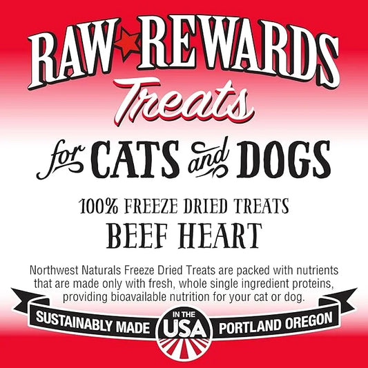 Northwest Naturals Raw Rewards Freeze-Dried Beef Heart Treats for Dogs and Cats - Bite-Sized Pieces - Healthy, 1 Ingredien...