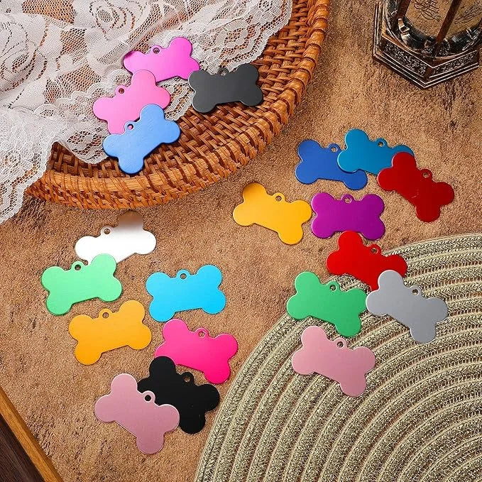 100 Pcs Blank Dog Pet Tags for Engraving 38MM Aluminum Bone Shape Name Tag Colorful Double Sided Dog Cat Phone Number Tag ...