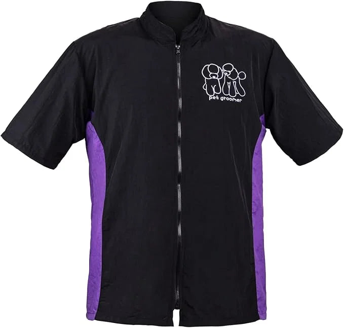 Noverlife Short Sleeves Pet Grooming Workwear With Full Zipper, 3XL Size, Anti-Static Beautician Smock, Lightweight Groome...