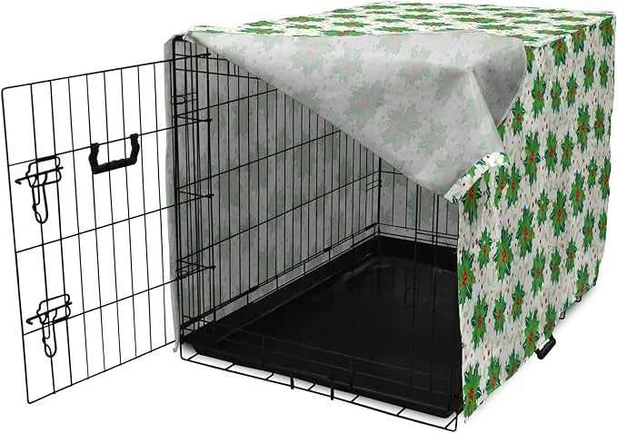 Lunarable Berries Dog Crate Cover, Holiday Themed Illustration of Berries Seasonal Christmas Ornaments, Easy to Use Pet Ke...