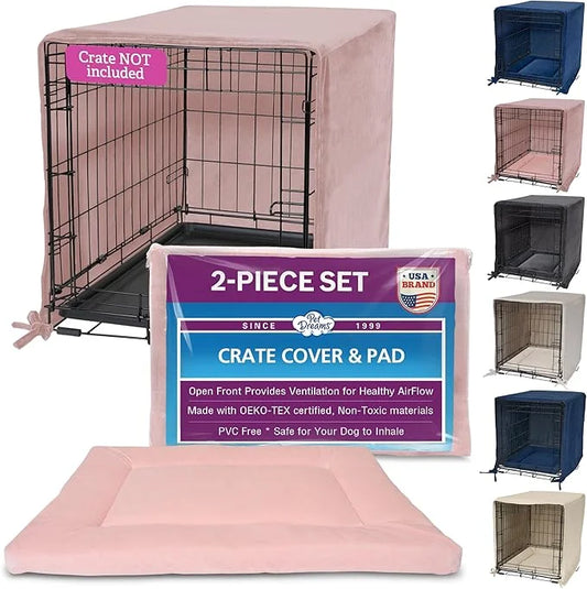 Pet Dreams Dog Crate Cover & Mat- Breathable Non-Toxic Kennel Topper for Single-Door Crates, Fits iCrate Dog Cages 18, 24,...