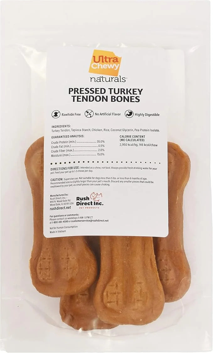Ultra Chewy Turkey Tendon Pressed Bones for Dogs - Premium All-Natural, Hypoallergenic, Long-Lasting Dog Chew Treat, Easy ...