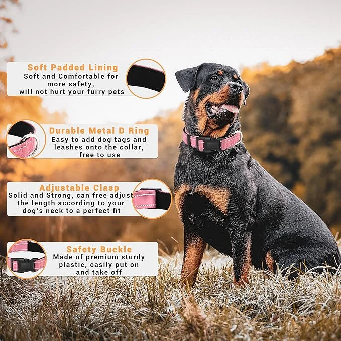 2 Pack Reflective Dog Collar with Safety Locking Buckle, Adjustable Soft Breathable Comfortable Nylon Pet Collar for Small...