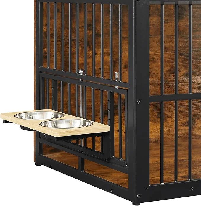 Dog Crate Furniture, 48 Inch Dog Kennel Furniture, Wooden Dog Crate Furniture Large Breed with Rotating Bowls, Heavy Duty ...