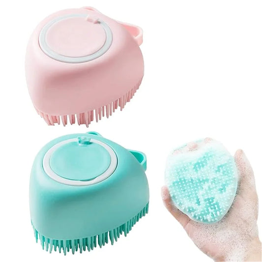 2 Pack Pet Bath Massage Brush Soft Silicone with Ring Handle Shampoo Dispenser for Dogs Cats - Product Image
