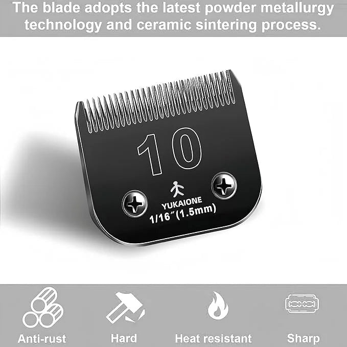 #10 Dog & Cat Clipper Blade: Titanium Coated SK2 Steel, Universal Fit for Andis, Oster, Wahl - 1/16" Cut for Precise Trims...