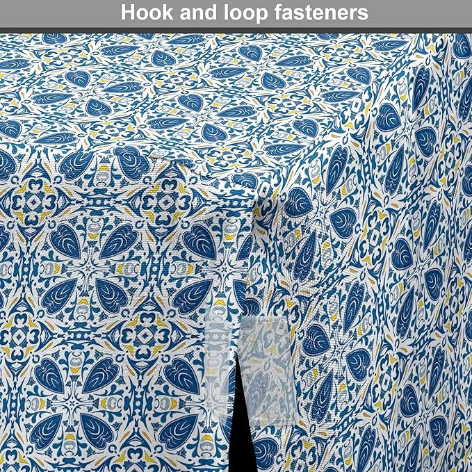 Lunarable Yellow and Blue Dog Crate Cover, Portuguese Traditional Tiles Abstract Mosaic Floral Swirl Motifs, Easy to Use P...