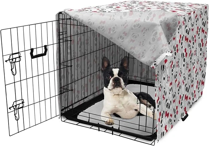 Lunarable Panda Dog Crate Cover, Funny Pattern of Asian Bear Animal in Romantic Bow Tie Cartoon Design, Easy to Use Pet Ke...
