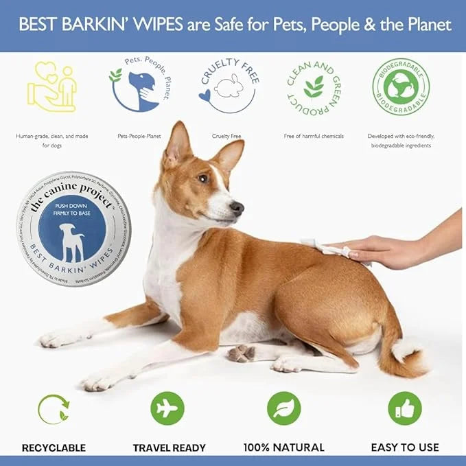 Best BARKIN' Wipes with Free Mesh Bag - Dog Wipes for Paws Ears and Butt - Micellar Aloe Scented Travel Friendly Puppy Wip...