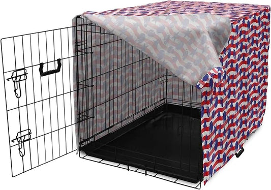 Lunarable Football Dog Crate Cover, Wavy Stripes and National Sport in American USA Inspired Colors, Easy to Use Pet Kenne...