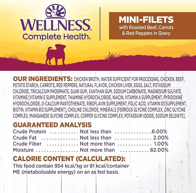 Wellness Petite Entrees Mini Fillets Grain Free Natural Wet Small Breed Dog Food, Roasted Beef, Carrots & Red Peppers, 3-O...