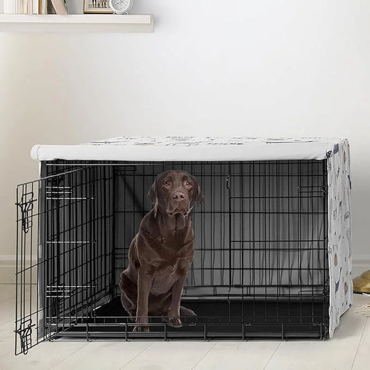 Sweet Jojo Designs 42in. Medium/Large Dog Crate Cover (Cartoon Puppy Print) Pet Cage, Kennel Covers (Neutral, Modern, Bull...