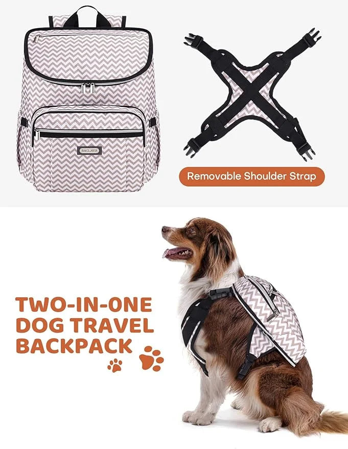 BAGLHER Travel Dog Backpack - Detachable Travel Dog Food Container for Pet Supplies Dog Gear Backpack,Dog Bag for Travelin...