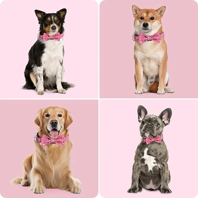 Dog Collar with Bow for Small Medium Large Dogs, Cute Bling Dog Bow Tie Collar with Metal Buckle, Soft & Durable for Puppy...