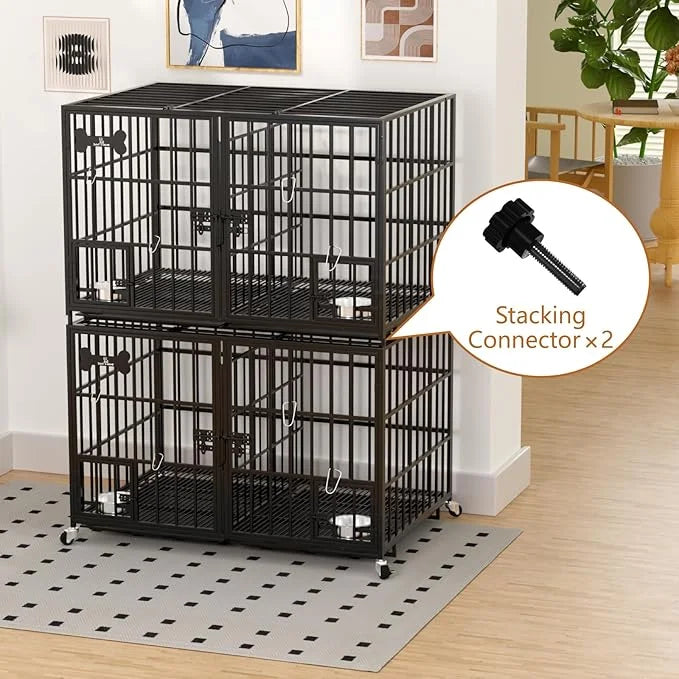 aboxoo 42 inch Stackable Heavy Duty Metal Dog Crate for 4 Dogs/Large Dog,All Metal Open Top Access,Escape Proof Cage,Dog K...