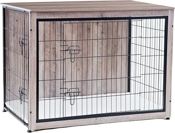 DWANTON Dog Crate Furniture with Cushion, Wooden Kennel Table with Double Doors, Indoor Dog House, Extra Large Size, 43.3"...