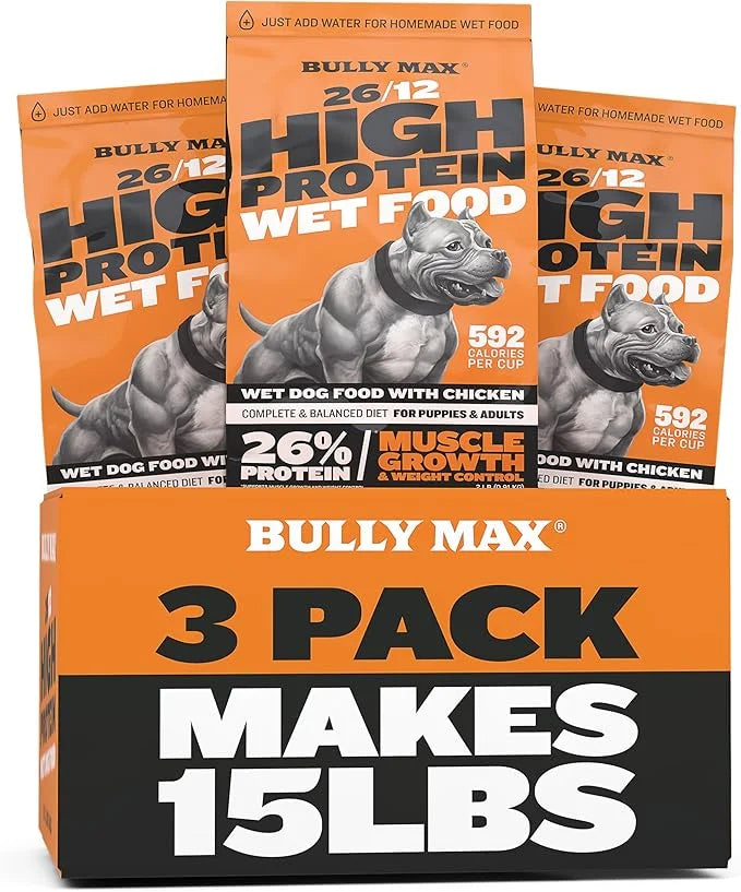 Bully Max Wet Dog Food - Instant Fresh Dehydrated High Protein Soft Puppy & Adult Dog Food with Chicken - Healthy Muscle G...