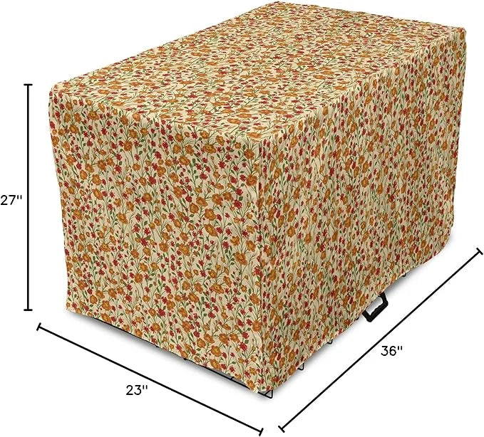Ambesonne Floral Dog Crate Cover, Burgeoning Flowers Small Flora Scene Foliage Meadow Setting Vintage Garden Art, Easy to ...