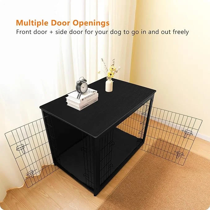 DWANTON Dog Crate Furniture with Cushion, Wooden Kennel Table with Double Doors, Indoor Dog House, Extra Large Size, 43.3"...