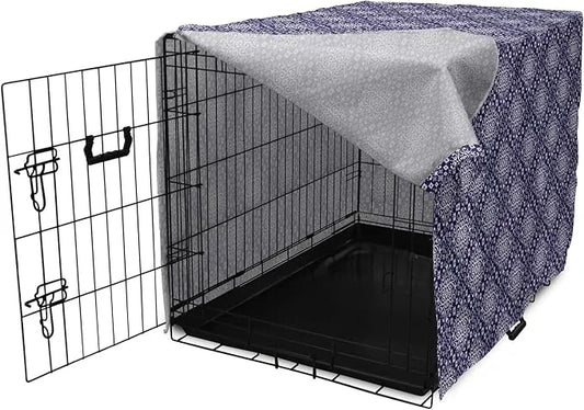 Lunarable Royal Blue Dog Crate Cover, Antique Moroccan Style Exotic Orient Inspired Ceramic Pattern Print Art, Easy to Use...