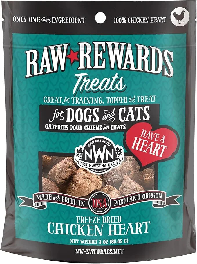 Northwest Naturals Raw Rewards Freeze-Dried Chicken Heart Treats for Dogs and Cats - Bite-Sized Pieces - Healthy, 1 Ingred...