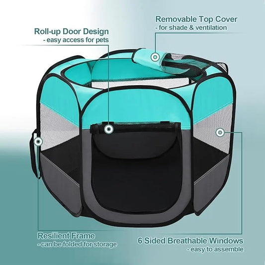 Pet Puppy Playpen for Cat Dog Indoor Outdoor, Foldable Portable Tent, Pop Up Dog Kitten Kennel Playpen with Carrying Case ...
