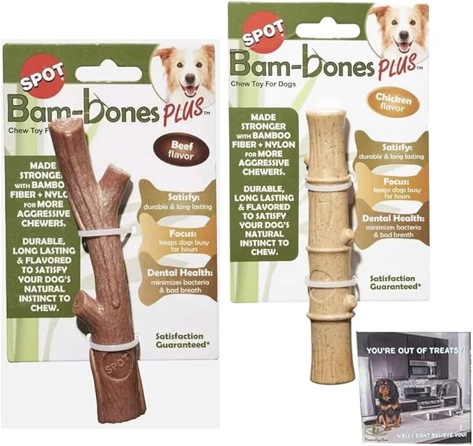 SPOT Bambones Bamboo Plus Bamboo Stick 2 Pack Bundle – Easy Grip Durable Dog Chew Toy for Aggressive Chewers & Puppies –A ...