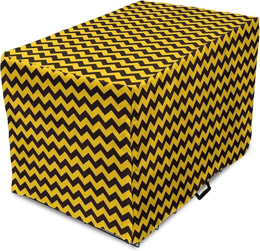 Lunarable Chevron Dog Crate Cover, Geometric Stripes Symmetric Large Parallel Line Glide Reflection Image, Easy to Use Pet...