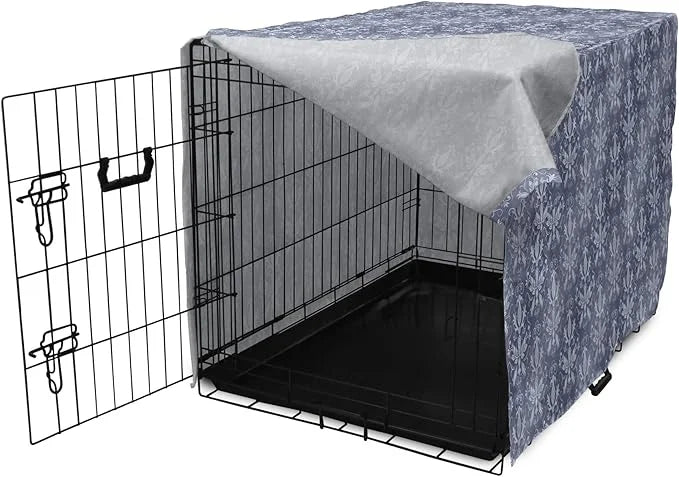 Lunarable Damask Dog Crate Cover, Medieval Repetitive Pattern with Flourish Ornaments, Easy to Use Pet Kennel Cover for Sm...