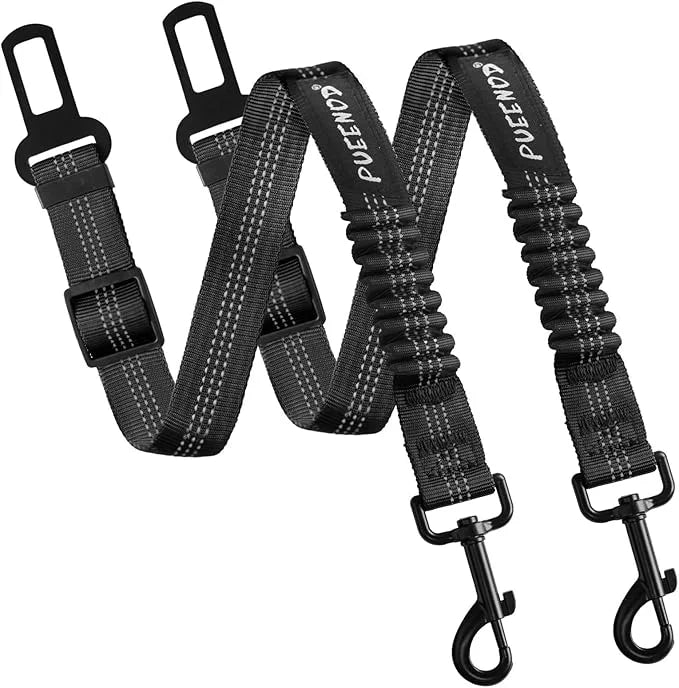 2 Pack Dog Seat Belt Adjustable Dog Car Seatbelts for Vehicle Nylon Pet Safety Seat Belt with Elastic Bungee Buffer Reflec...