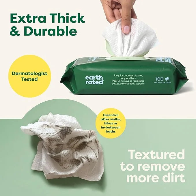 Earth Rated Pet Grooming Wipes for Dogs and Cats, Hypoallergenic, 3-in-1 Cleaning, Deodorizing and Hydrating, for Paws, Bo...