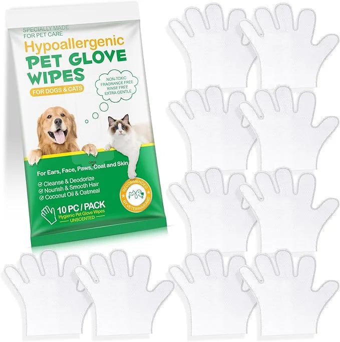 Pet Glove Wipes UNSCENTED for Dogs and Cats No-Rinse, Deodorizing, Grooming Gloves for Paws, Face, Butt, and Legs, Portabl...
