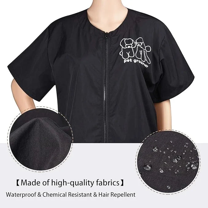 Noverlife Short Sleeves Pet Grooming Work Clothes with Full Zipper, M Size, Splash Proof Anti-Static Pet Beautician Smock,...
