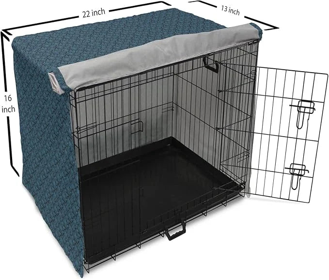 Lunarable Damask Blue Dog Crate Cover, Repetition with Rococo Inspired Royal Style Ornamental Pattern, Easy to Use Pet Ken...