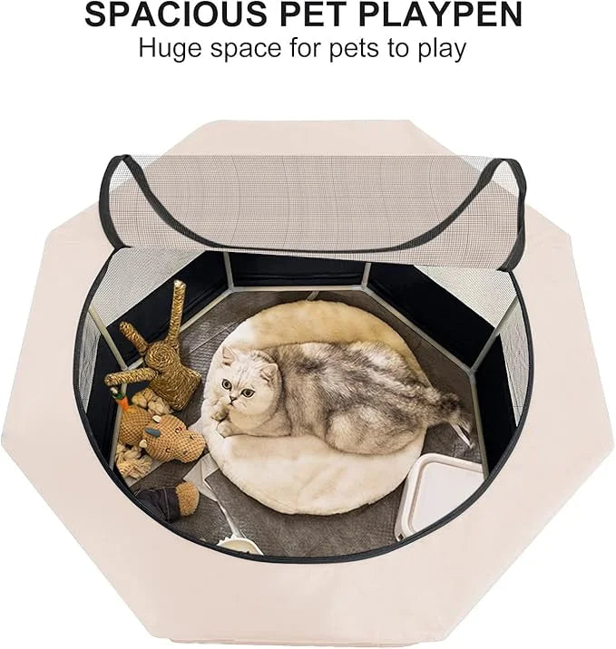 Pet Playpen with Zipper Top, Carrying Case, and Bowl - Foldable Pet Crate 35'' x 35'' x 22'' - Portable Pet Pens Ideal for...