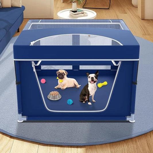 42x42x26 Inches Blue Puppy Playpen with Top Cover, Dog Playpen for Small Dogs, Sturdy Safety Dog Pen with Thickened Fabric...