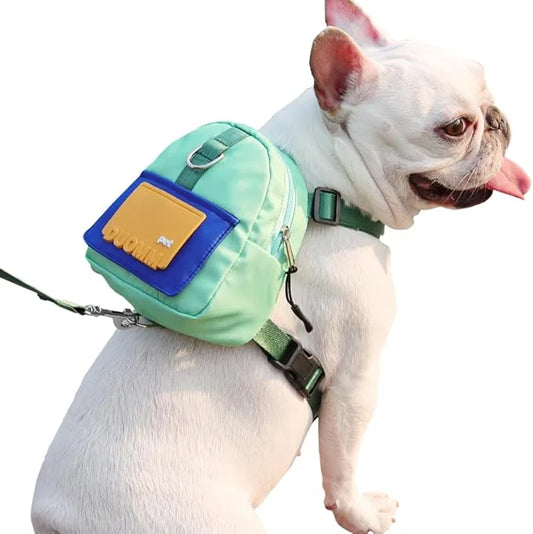 Dog Backpack Harness with Leash,Cute Pet Puppy Backpacks Bulid-in Dog Poop Bag Dispenser,Adjustable Pets Self Carrier Bag ...