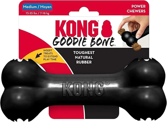 KONG - Extreme Goodie Bone - KONG's Most Durable Natural Rubber Dog Bone for Power Chewers - Black - For Medium Dogs - Pro...