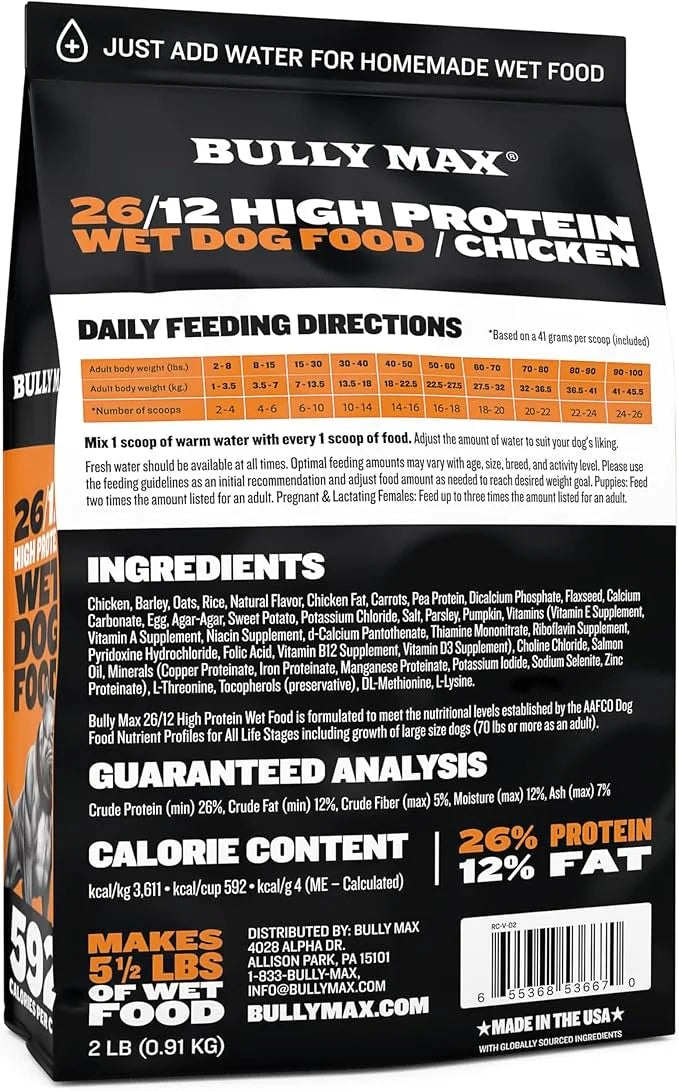 Bully Max Wet Dog Food - Instant Fresh Dehydrated High Protein Soft Puppy & Adult Dog Food with Chicken - Healthy Muscle G...