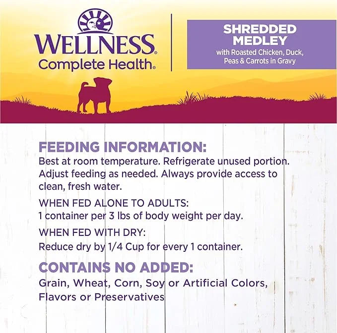 Wellness Petite Entrées Shredded Medley with Roasted Chicken, Duck, Peas & Carrots, 3-Ounce Cup (Pack of 12) - Product Image