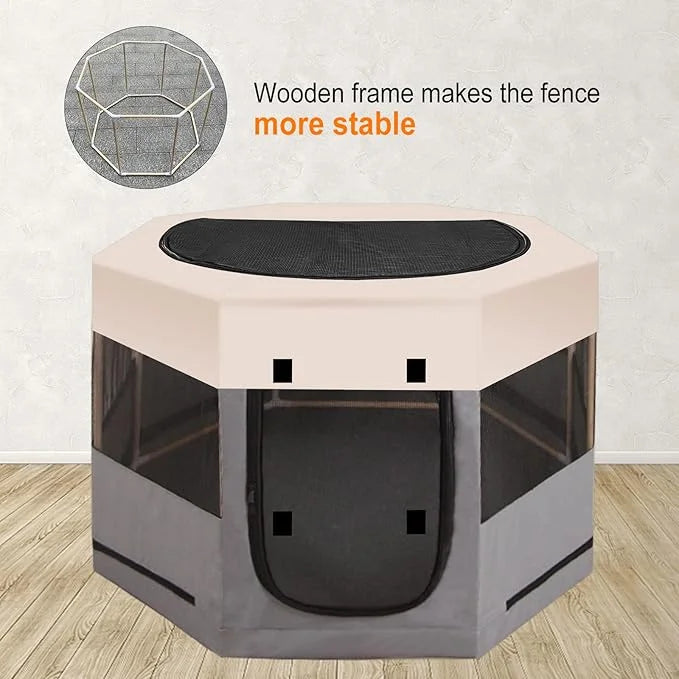Pet Playpen with Zipper Top, Carrying Case, and Bowl - Foldable Pet Crate 35'' x 35'' x 22'' - Portable Pet Pens Ideal for...