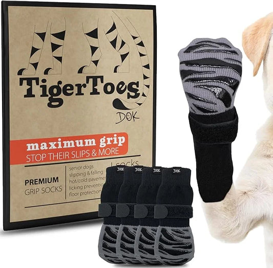 DOK TigerToes Premium Non-Slip Dog Socks for Hardwood Floors - Extra-Thick Grip That Works Even When Twisted - Prevents Li...