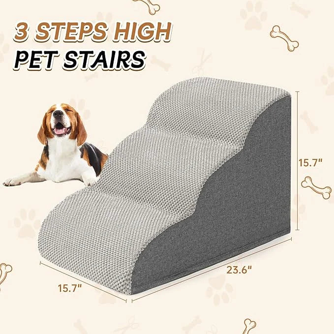 Romrol Dog Stairs Ramp for Beds Couches, Extra Wide Pet Steps with Durable Non-Slip Waterproof Fabric Cover, Pets Slope St...