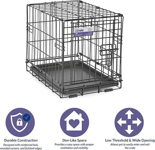 Midwest Homes for Pets Newly Enhanced Single & Double Door iCrate Dog Crate, Includes Leak-Proof Pan, Floor Protecting Fee...