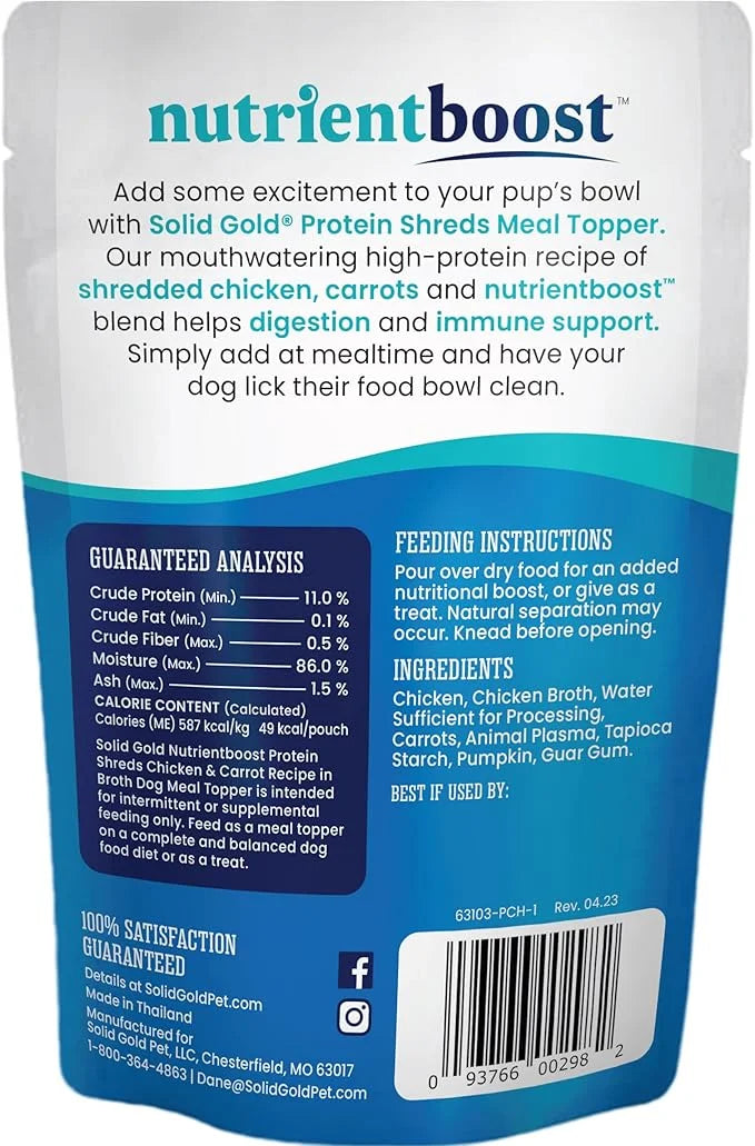 Solid Gold Dog Food Topper - 12 Pack Protein Shreds Wet Dog Food Topper w/Chicken & Carrots - High Protein Meal Toppers fo...