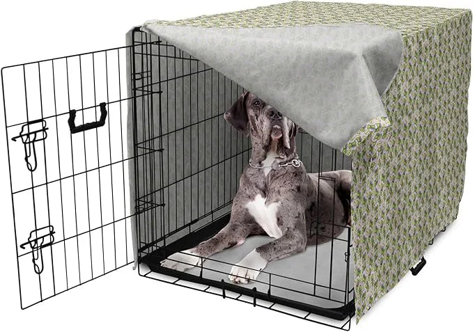 Lunarable Fantasy Dog Crate Cover, Green Dinosaurs Pattern Speech Bubbles Archeology Animal, Easy to Use Pet Kennel Cover ...