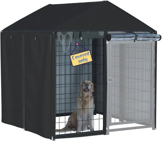 kennel cover，Full coverage kennel cover made of 600d heavy duty waterproof plus see-through clear material, outdoor wind a...