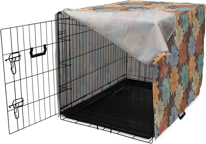 Lunarable Floral Dog Crate Cover, Blossoming Flowers Pattern Botanical Garden Art Illustration Colorful Vintage Design, Ea...