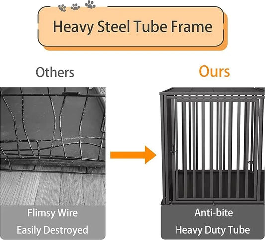 Steel Tube Heavy Anti-Bite Large Dog Crate with Mat Base, 48" L x 28" H Dog Crates for Medium Large Dogs, Big Dog Cage, Do...